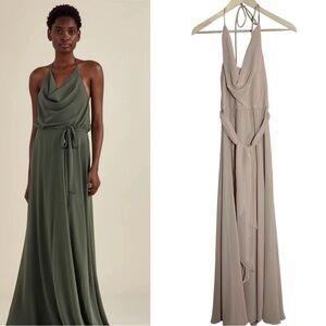 Nouvelle Amsale Daryn Blush Cowl Neck Halter Chiffon Event Dress Wedding Sz 2